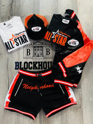 Varsity Jacket & Varsity Shorts | Neighborhood All Star Collection -Black & Orange