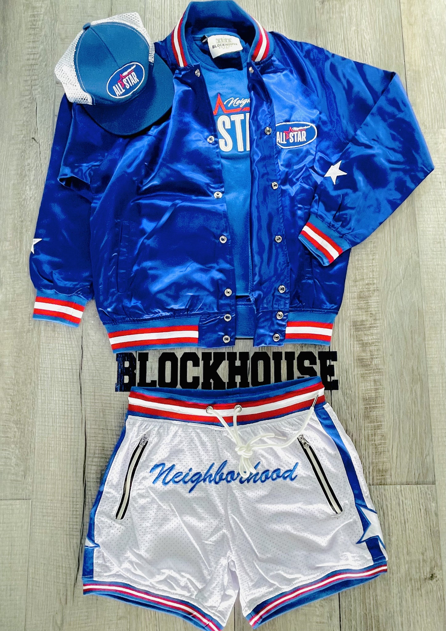 Varsity Jacket & Varsity Shorts | Neighborhood All Star Collection -Blue, Red & White