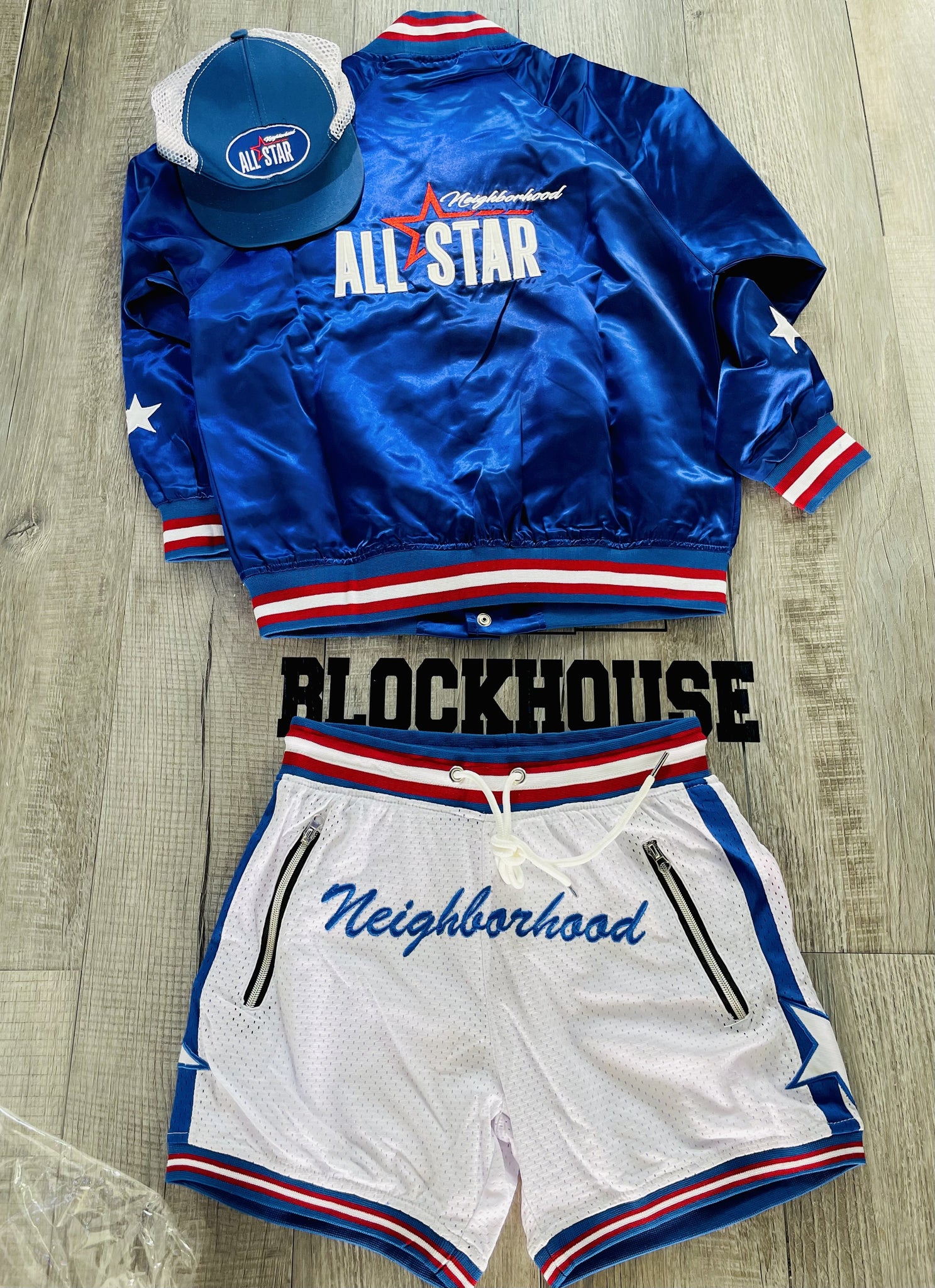 Varsity Jacket & Varsity Shorts | Neighborhood All Star Collection -Blue, Red & White